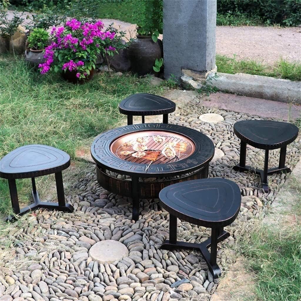 Outdoor Fire Pit Fire Pit Bonfire Wood Burning Patio Coal Grill Firepit for Outside Grill Charcoal Smokeless Grill with Spark Screen Poker