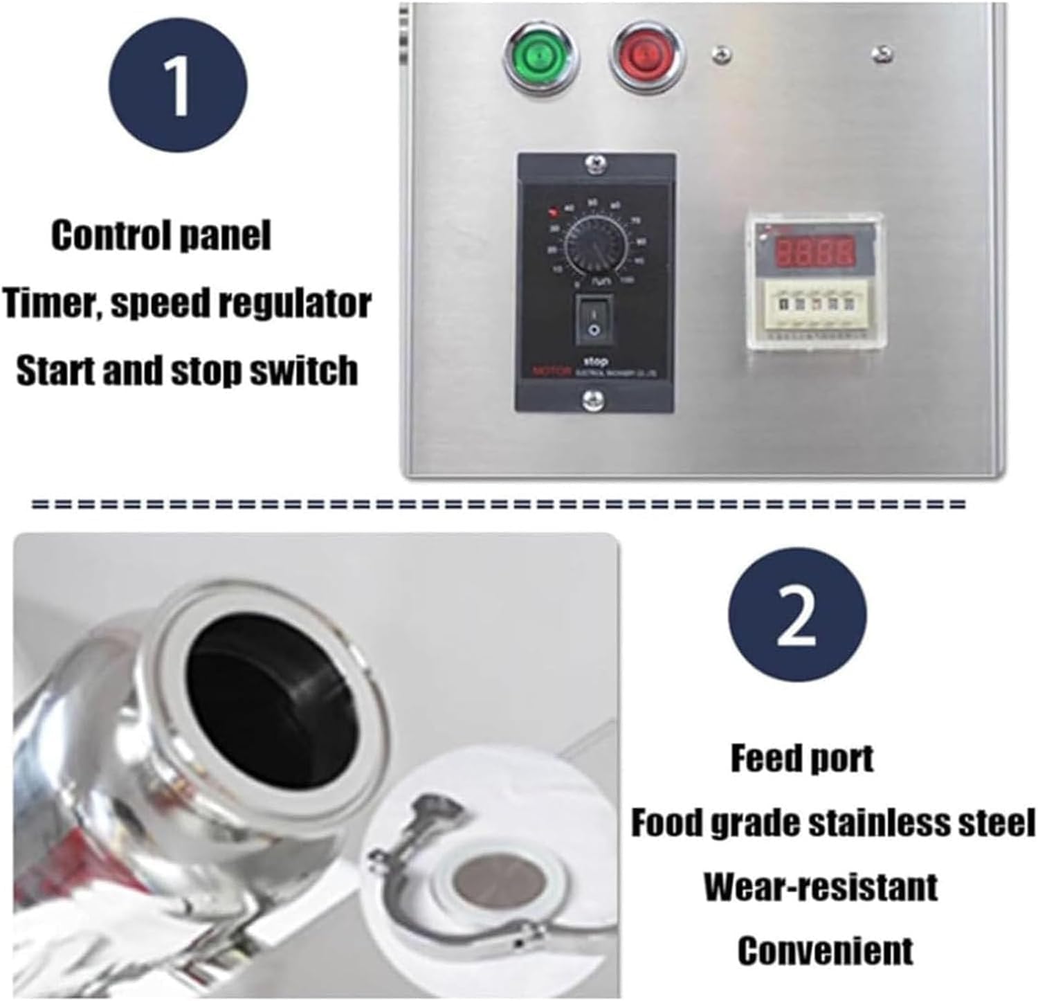 Dry Powder Mixer,304 Stainless Steel Particle Granule Blender,2L Lab Dry Powder Mixer Mixing Machine