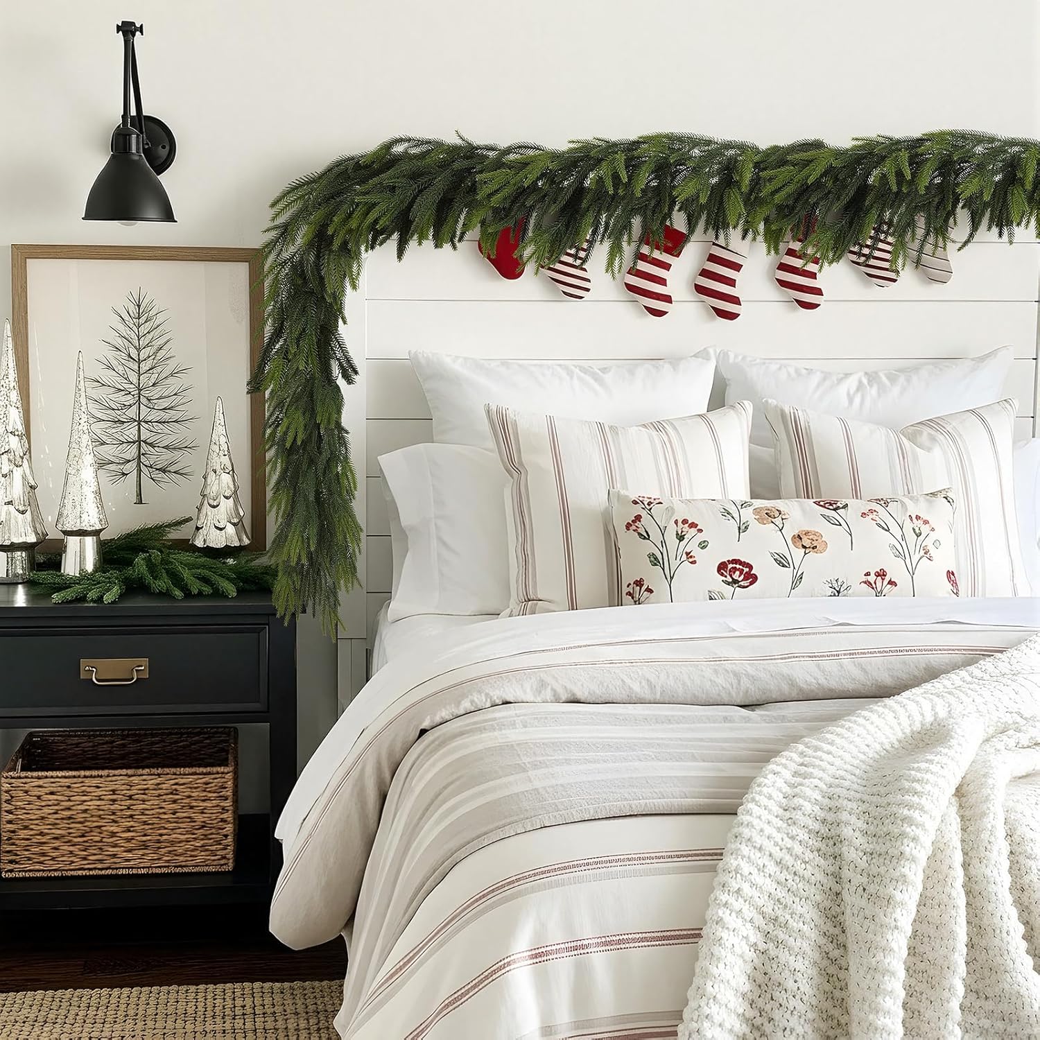 N&T NIETING 6FT Christmas Norfolk Pine Garland Real Touch Pine Artificial Faux Greenery Garlands Winter Christmas Garland for Table Mantle Fireplace Holiday Indoor Outdoor Xmas Decorations (6 Pcs)