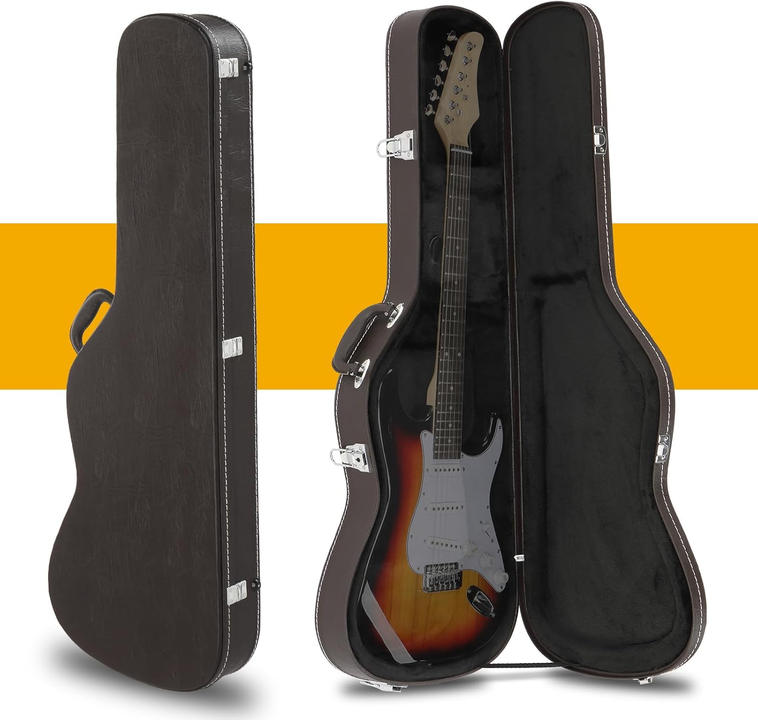 Ktaxon Electric Guitar Hard Case, Wooden Hard-Shell Protective Carrying Case for KST/TL Model 39-Inch Electric Guitar with Lock Latch Padding, Brown