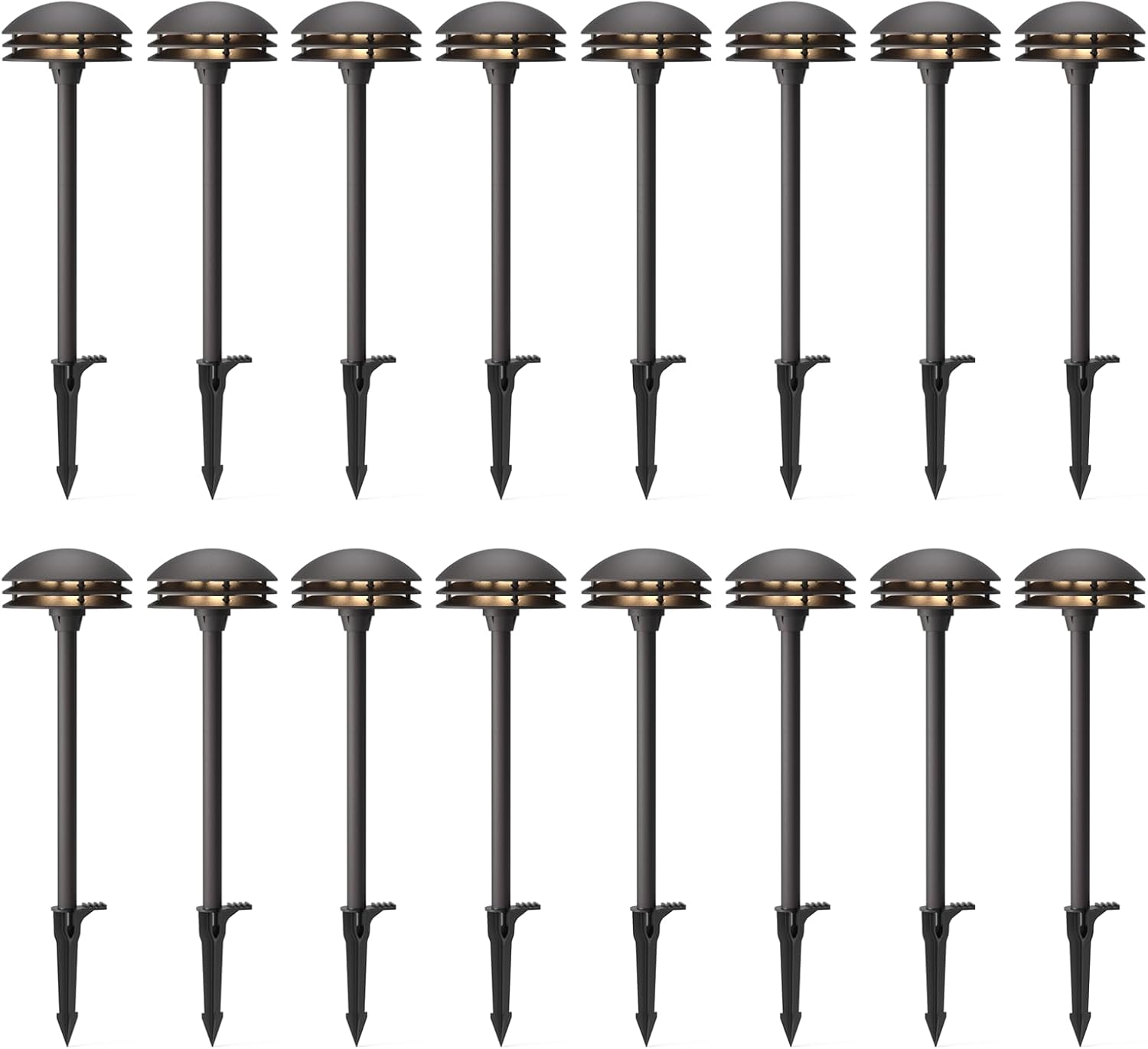 GOODSMANN Landscape Lighting Low Voltage Pathway Lights LED 16PK 4W 80 Lumen Outdoor Landscape Lighting 3 Tier Pagoda Landscape Path Light 3000K Warm White Metal 12V AC Walkway Lights
