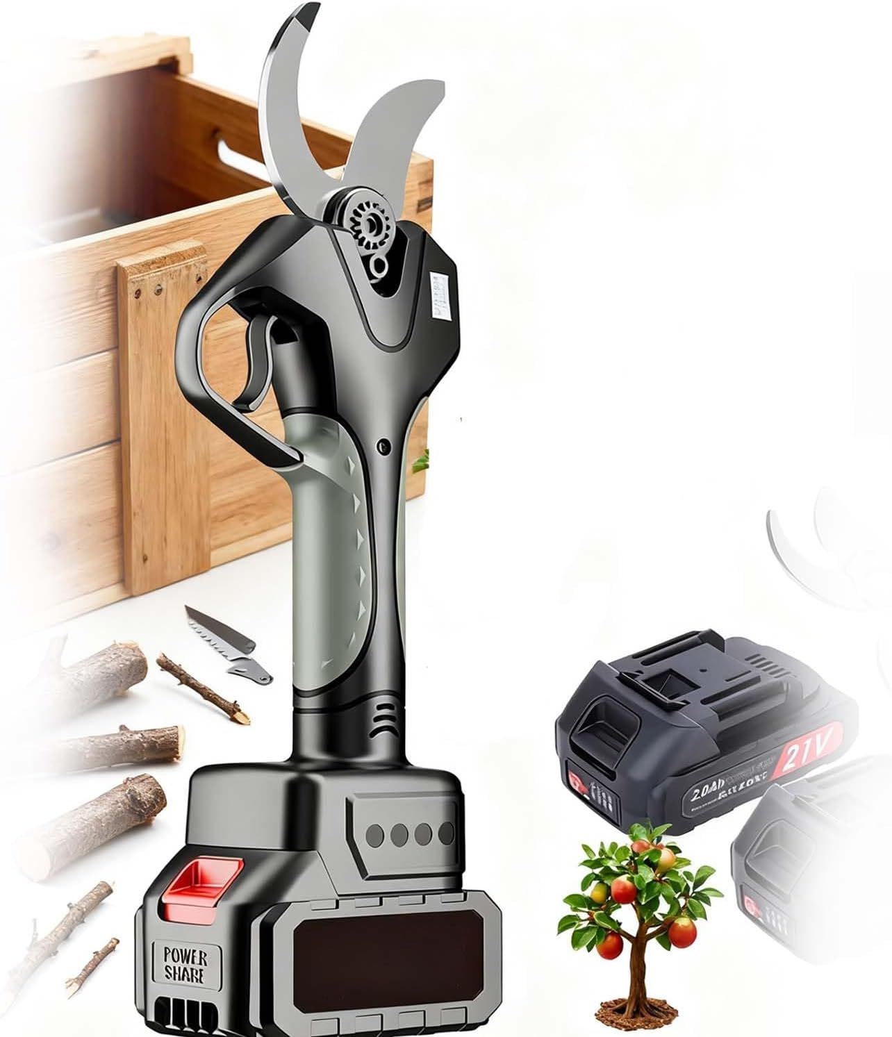 Cordless Pruning Shears Electric,3 Inch Diameter Cutter,980W Brushless Motor with Dual Battery Charger Telescoping Handle and Carbon Steel Blades for Gardening Trimming(With out pole)