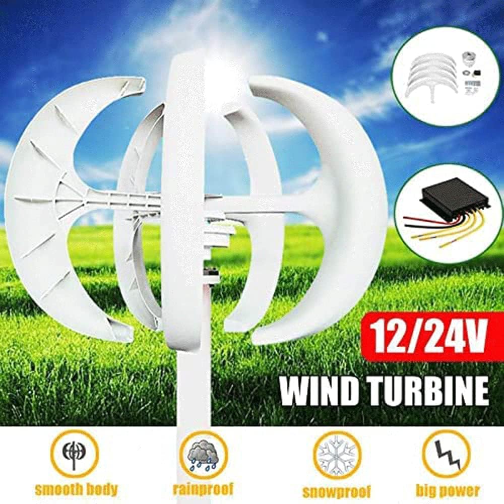 White Wind Turbine Generator Kit, 5 Blades Vertical Wind Turbine, 12V/24V/48V Lantern Wind Generator with Controller