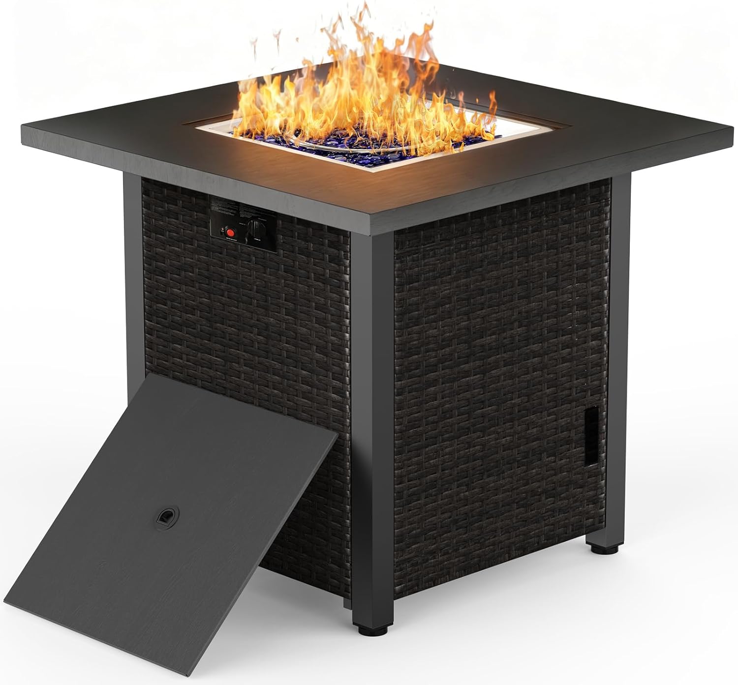 Kndko 28 Inch Propane Fire Pit, 50, 000 BTU Steel Gas Fire Pits with Lava Rock, Rectangle Gas Fire Pits for Outside Patio with Removable Lid, Add Warmth and Ambience to Gatherings and Parties