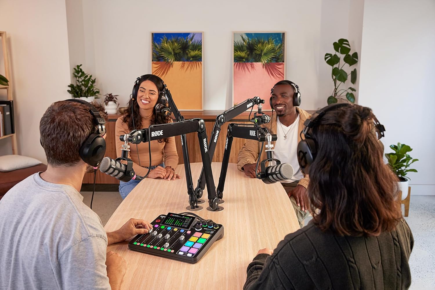 Rodecaster Pro II Ultimate Podcasting Bundle with 4 PodMics, PSA1+ Boom Arms, NTH-100 Headphones, WS14 Filters & Color-Coded Cables