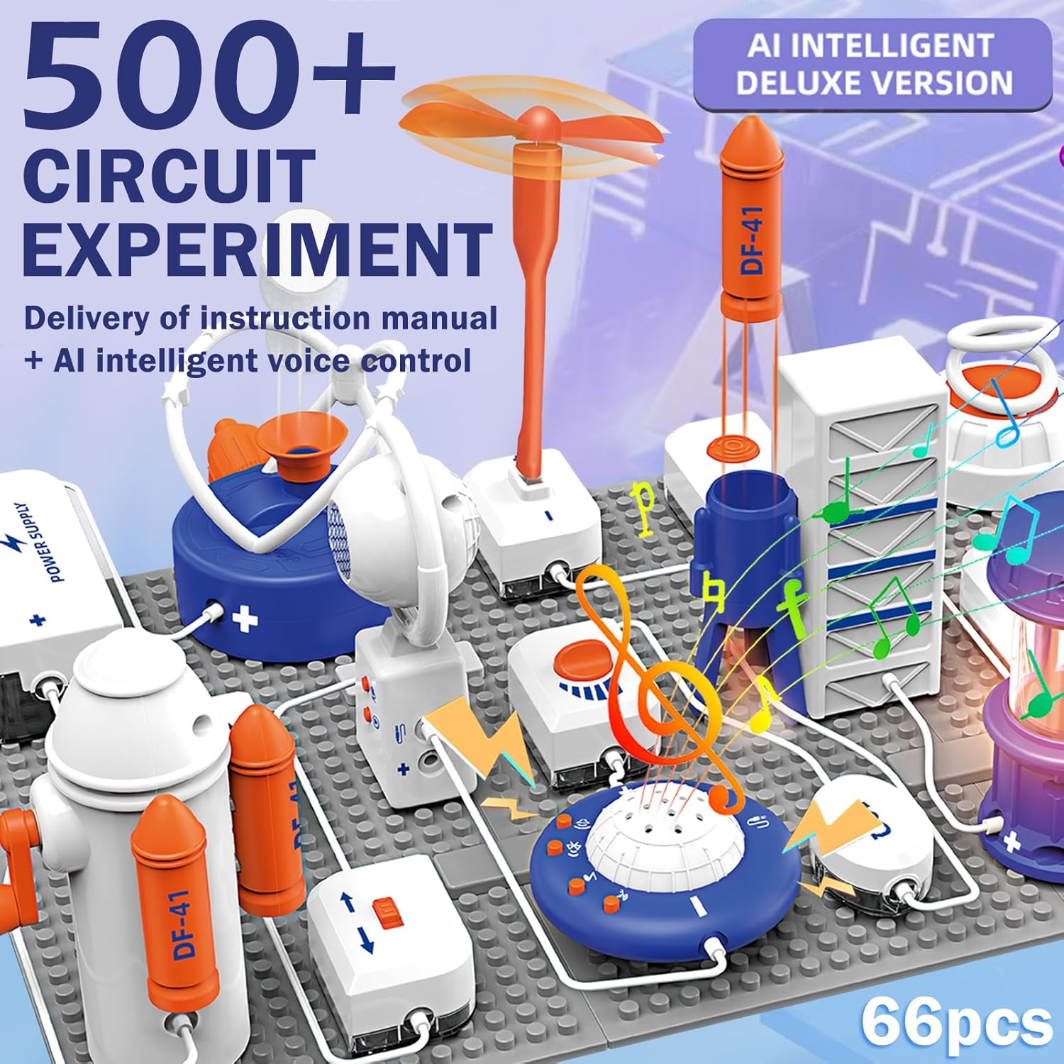 Science Toy Sets, AI Intelligent Voice Physics Circuit Electronic Building Block Puzzle Toy STEM Education Toy Set Holiday Birthday Gift 500+ Projects 66PCS for Students Kids Aged 3+