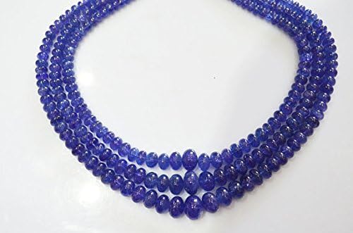 3 Strands Necklace, Super Finest AAA++ Quality Natural Tanzanite Smooth Large Huge Size Rondelles 14-5mm