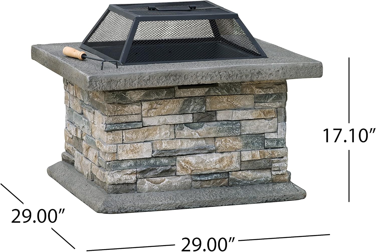 28 Inches Square Fire Pit in Stone Gray – Outdoor Wood Burning Fire Pit with Design, Durable Steel Construction, Patio, Backyard, and Camping (1 Doors)