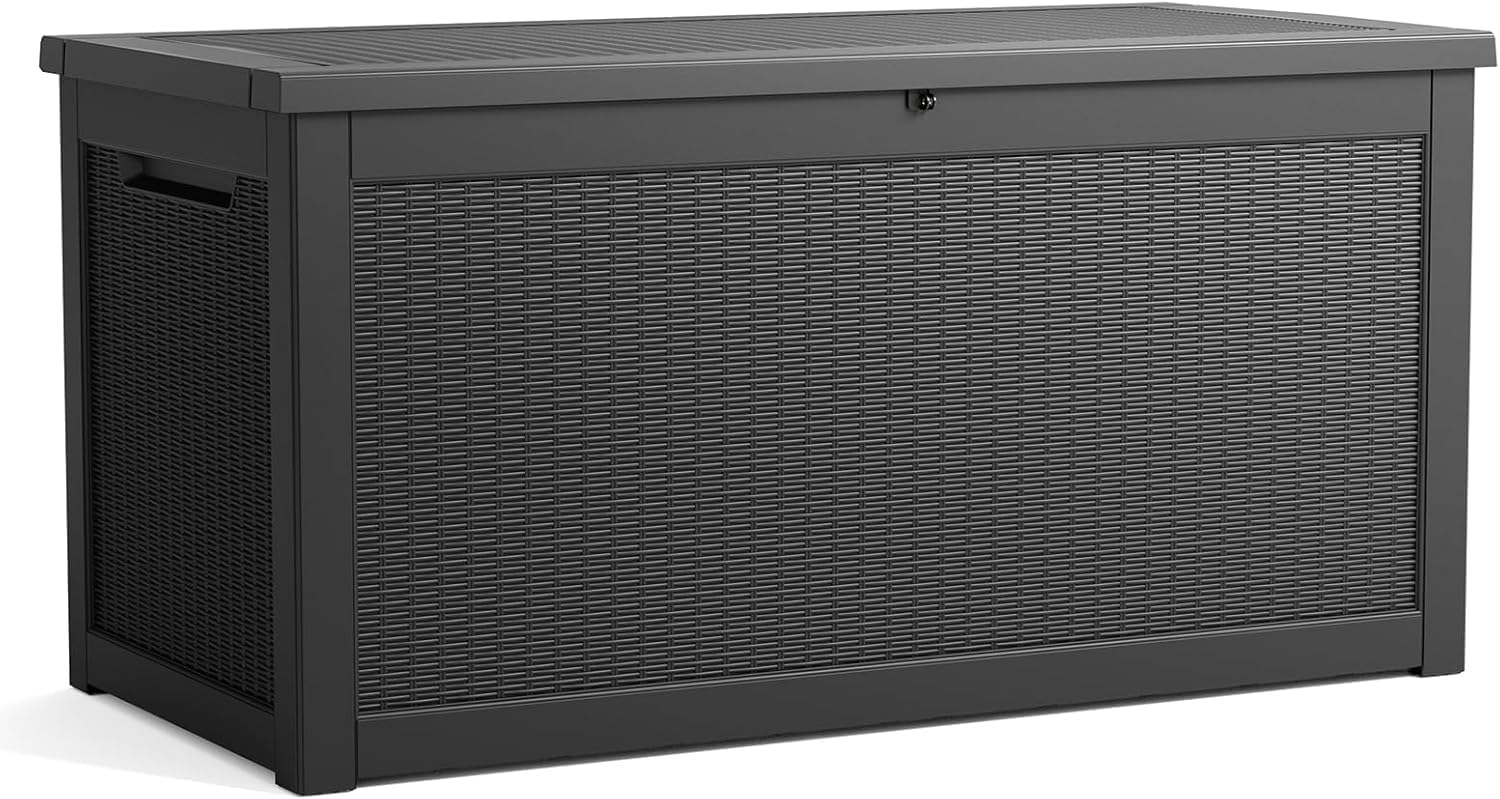 Vixzen 320 Gallon Resin Deck Box, Lockable Outdoor Storage Box for Patio Cushions Storage Furniture,Garden Tools, Pool Supplies, Weatherproof and UV Resistant(Black，320 Gallon
