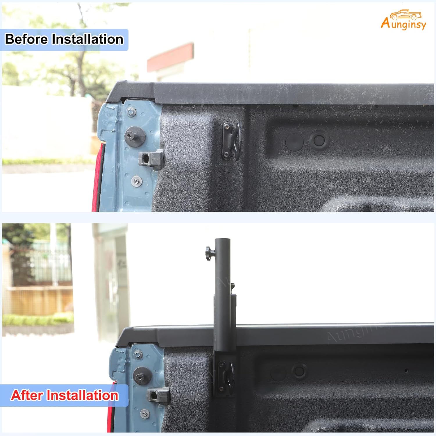 Aunginsy Tailgate Antenna Flag Pole Mount Bracket Compatible with Ford Maverick 2022-2025 Tailgate Left Side Antenna Flagpole Mount Rear Trunk Door Detachable Holder Metal Base Exterior Accessories