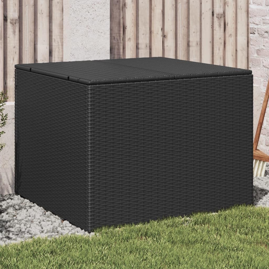 Black Poly Rattan Garden Storage Box, Outdoor Deck Cushion Cabinet, Weather-Resistant Organization, 291L Capacity, 29.5