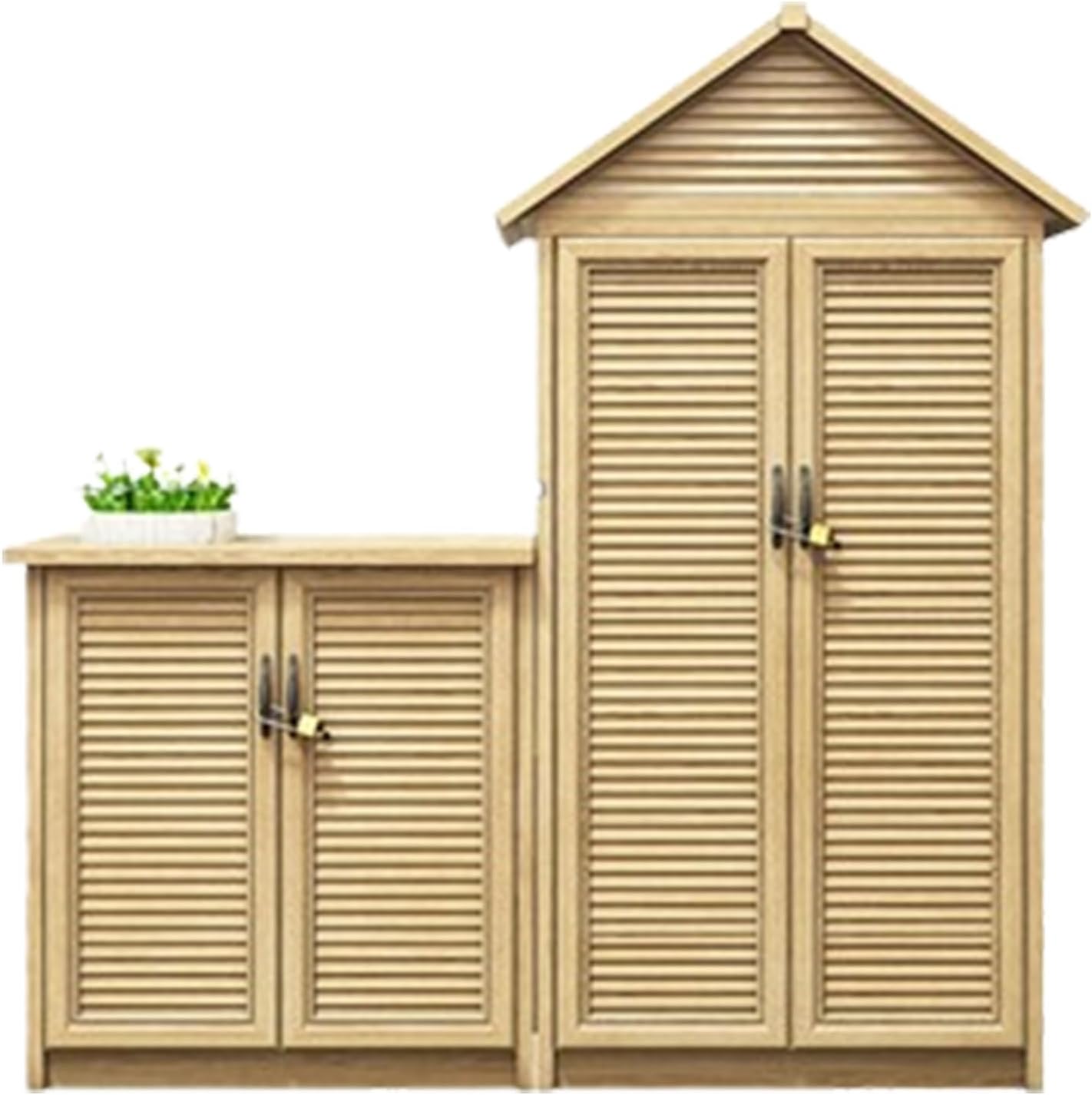 Garden Tool Shed, Garden Shed with Metal Frame Structure and Adjustable Shelves, Waterproof Garden Storage Tool Shed for Backyard Patio (One Color Wood Color)