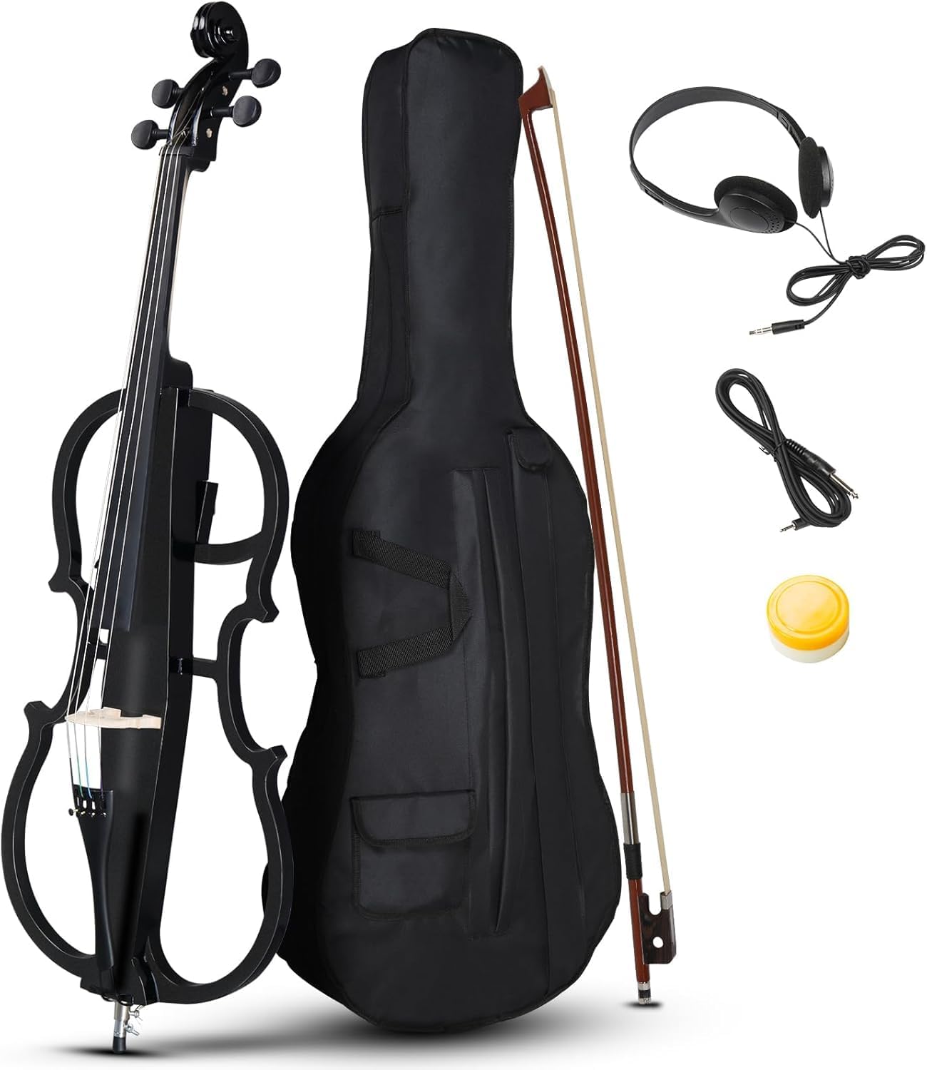 Ktaxon 4/4 Full Size Electric Cello with Classic Scroll, Premium Fingerboard & Unmatched Pickup,Includes 7mm Padding Bag, Bow, Rosin & Headphones, Electric Cello for Beginners Adults (Black)