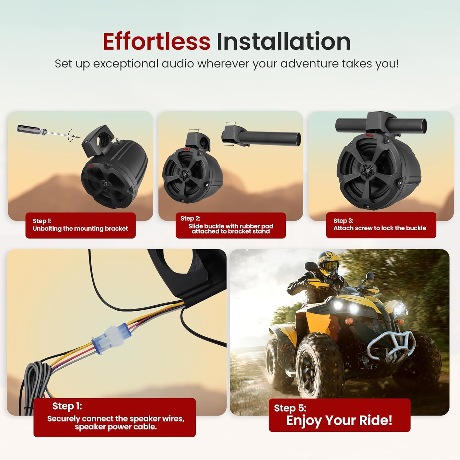 Pyle 6.5'' Water-Resistant Marine Off-Road Speakers - 1200 Watt Amplifier + Wireless BT Audio Controller- Marine, ATV, UTV, 4x4, Jeep, Wired RCA, for Boat Stereo Speaker & Other Watercraft