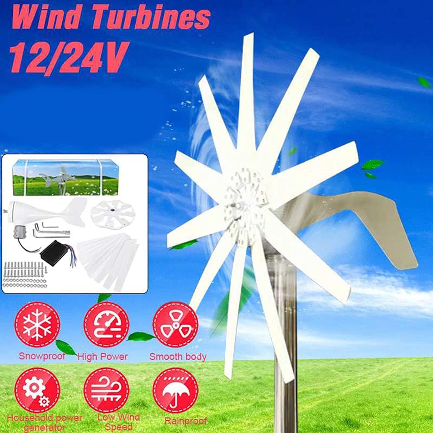 LiuSj JUnSt 6000W Small Wind Turbine,with 10 Blades Small Wind Turbine Low Noise High Efficiency Wind Turbine Generator for Home Street Light,48v