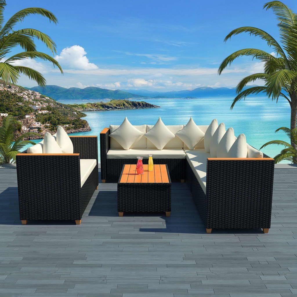 5 Piece Patio Lounge Set with Cushions Poly Rattan Black,Premium Rattan Sofa Set: Stylish and Durable Outdoor Lounge Patio Furniture Sets, Outdoor Furniture Sets