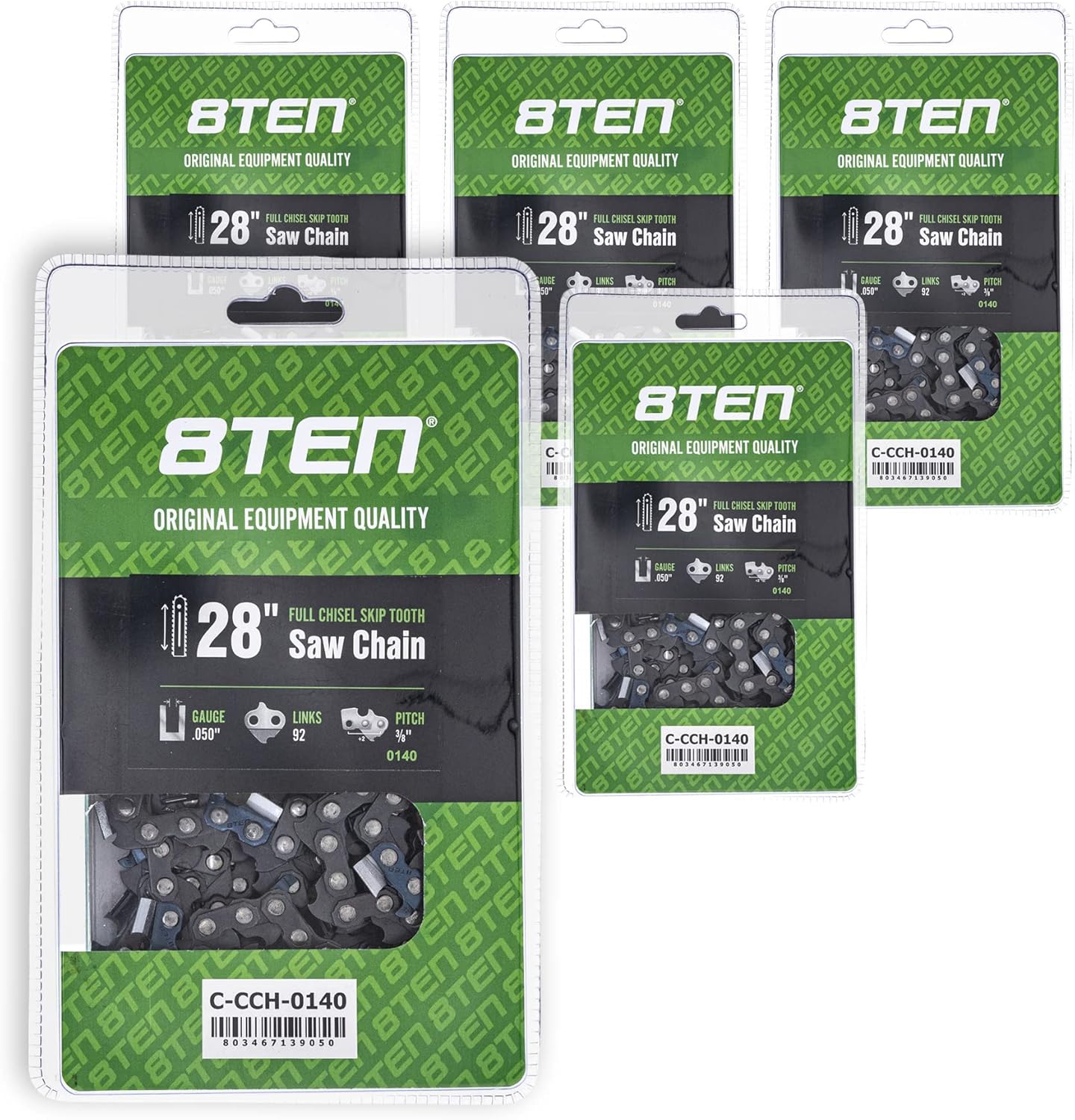 8TEN Full Chisel Skip Tooth Chainsaw Chain 28 Inch .050 3/8 92 DL For McCulloch Pro Mac 800 (5 Pack)