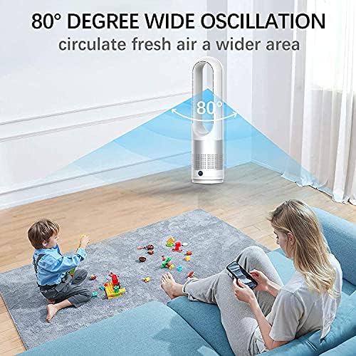 KIAMI Bladeless Cooling Fan, 22 inch Tower Fan, 80° Oscillating Pedestal Fan with Remote Control, 8 Speeds, 8H Timer, LED Display with Auto Off, Portable Quiet Cooling Fan for Bedroom, Home, Office