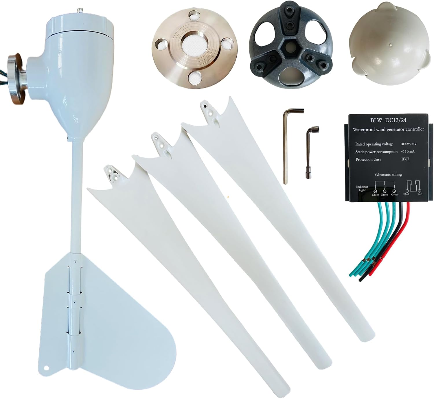 2500W Three-Phase Permanent Magnet Portable Wind Turbine Generator Kit, 12V/24/48V No Noise Vertical Axis Wind Turbine Generator for Home Street Lighting(White)