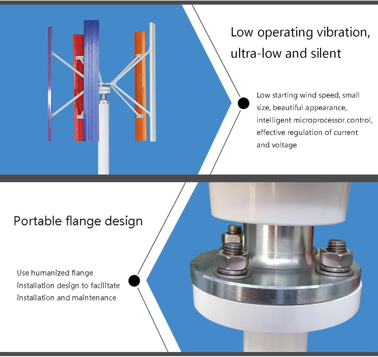 Vertical Axis Wind Turbine 2KW High Power Magnetic Levitation Wind Turbine 12V/24V Commercial and Household (Color : Multi-Colored, Size : 12V)