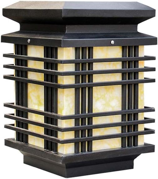 AC Simple Black Outdoor Post Light Checkered Creative Pattern Design Post Lamp LED Imitation Marble Lampshade Column Lamp Villa Fenced Garden Gatepost Column Light