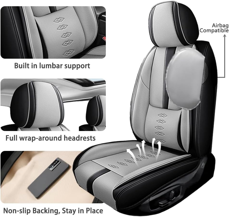 Full Set Seat Covers for Toyota Highlander 2001-2024,Leather Car Seat Covers,Interior Accessories Seat Covers,Waterproof Car Seat Protectors for Highlander(Black Gray,Deluxe)