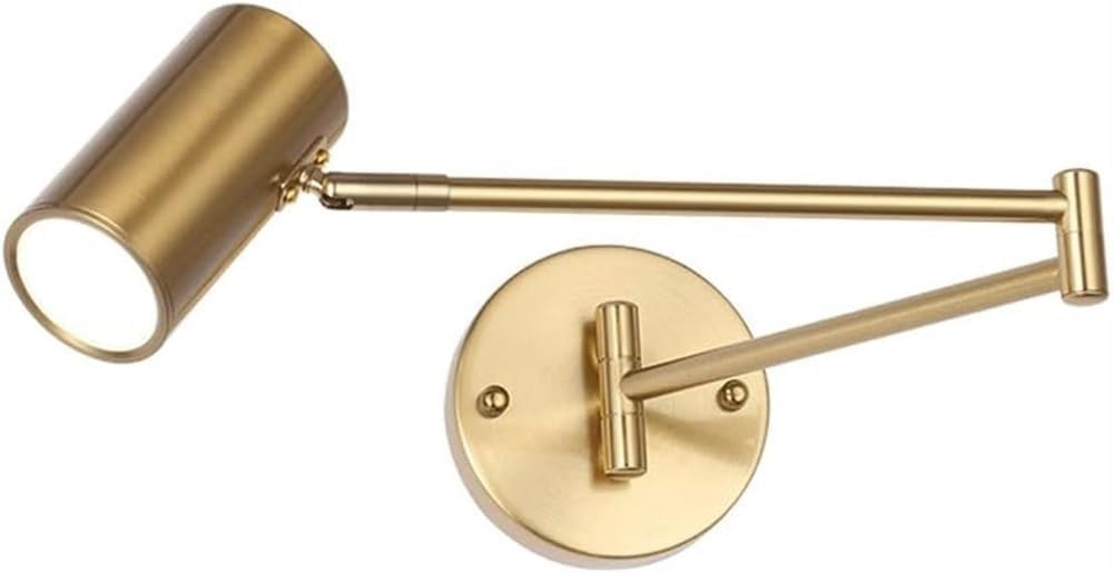 Modern Minimalist Wall Lighting Fixture Gold Adjustable Swing Arm Aluminum Wall Mount Lamp, 5W E27 LED Bulb Wall Light Bedroom Study Hotel Reading Wall Sconce Home Decor