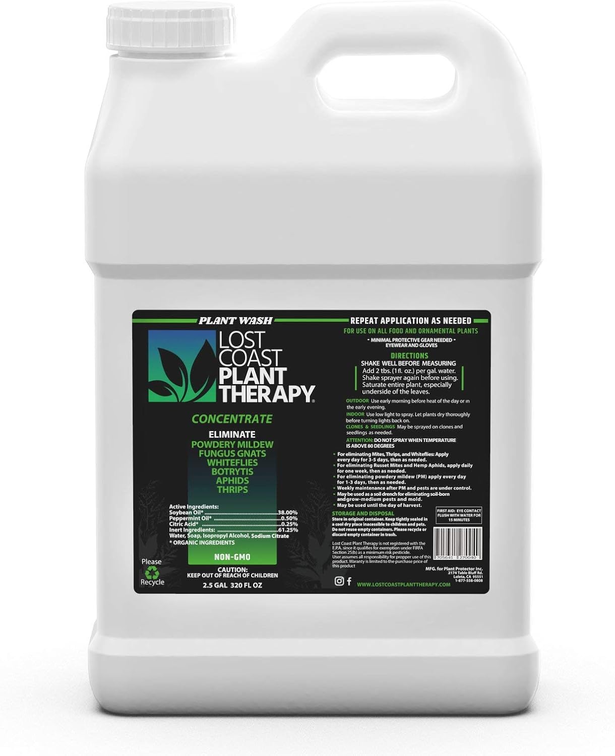 LOST COAST PLANT THERAPY New Plant Therapy Organic Fungicide, Insecticide, Miticide Natural Plant Protection Concentrate - 2.5 gallon