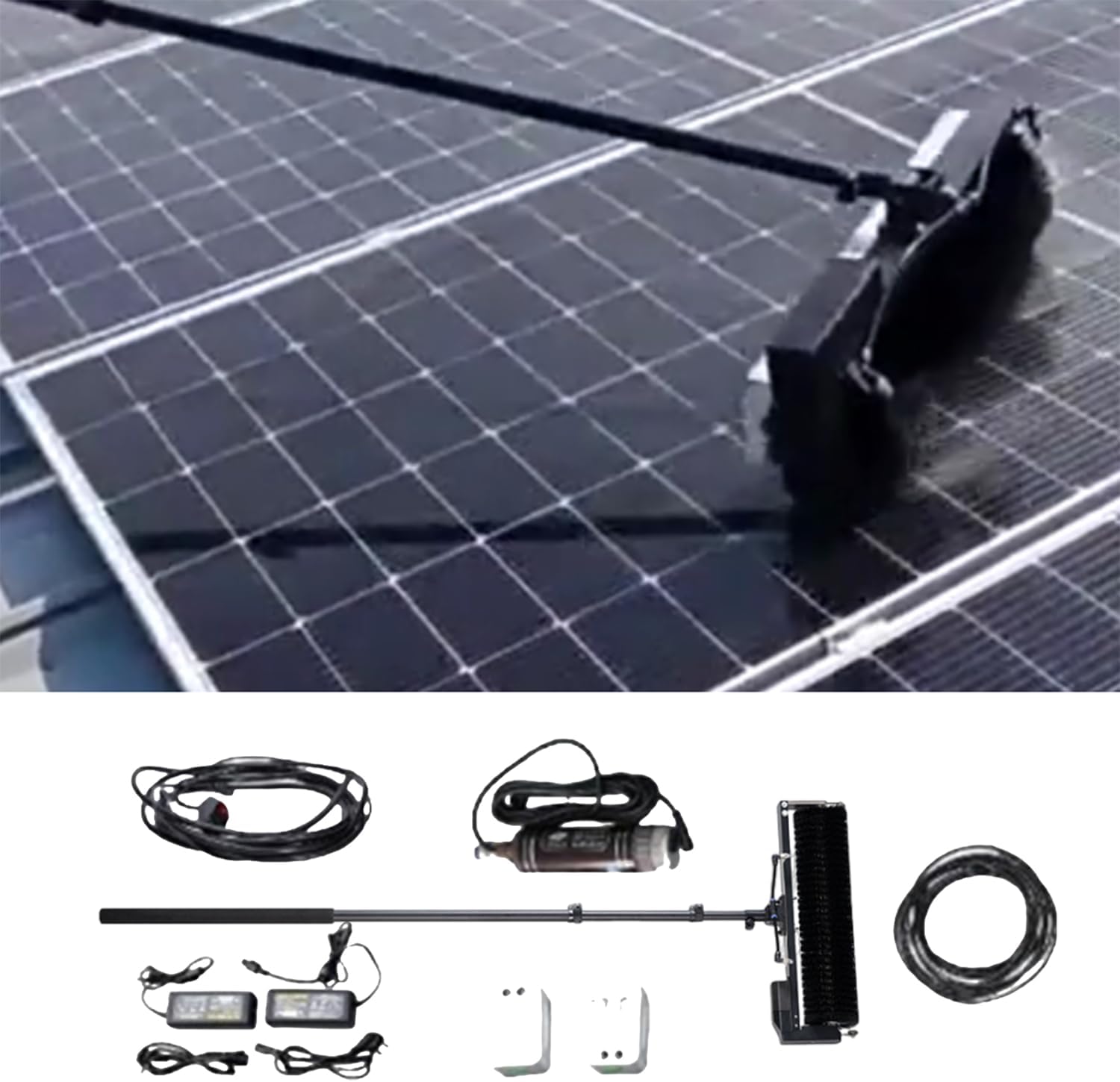 Telescopic Solar Cleaning Brush,Solar Cleaning Equipment,with 3.5-7.5mtelescopic Rod,Freely Adjustable Length,Angle Adjustable,Easy to Use,7.5m