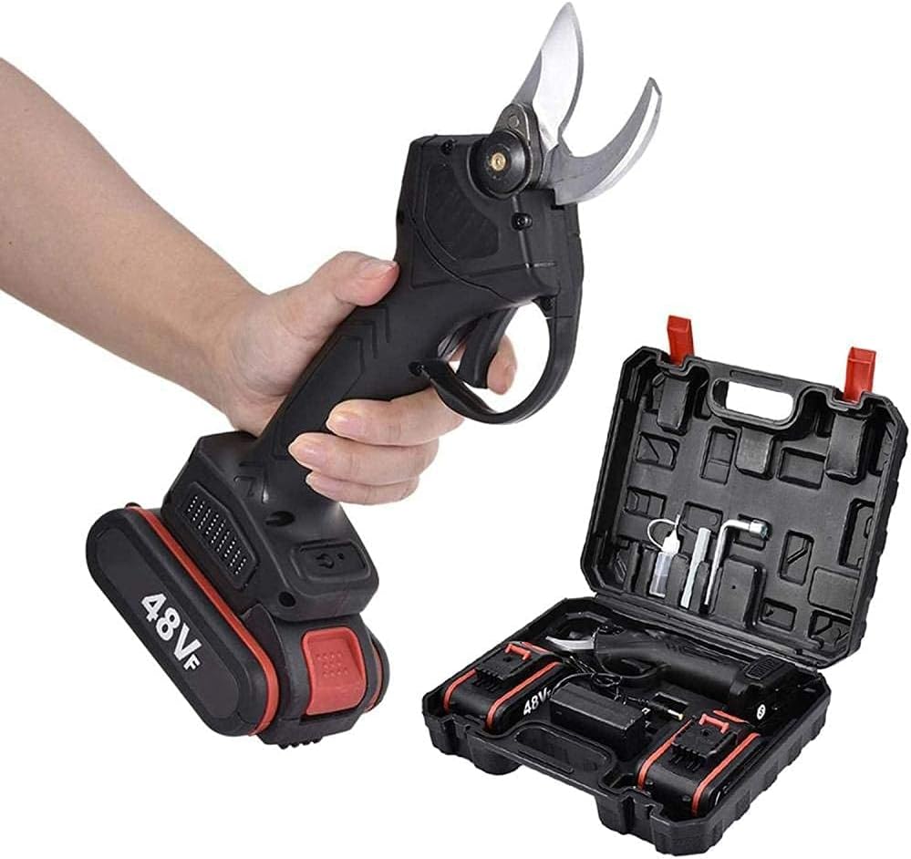Cordless Pruning Shears, 21V Professional Electric Shears 30Mm Branch Cutter with 2Pcs 2Ah Lithium Battery 6-8 Working Hours