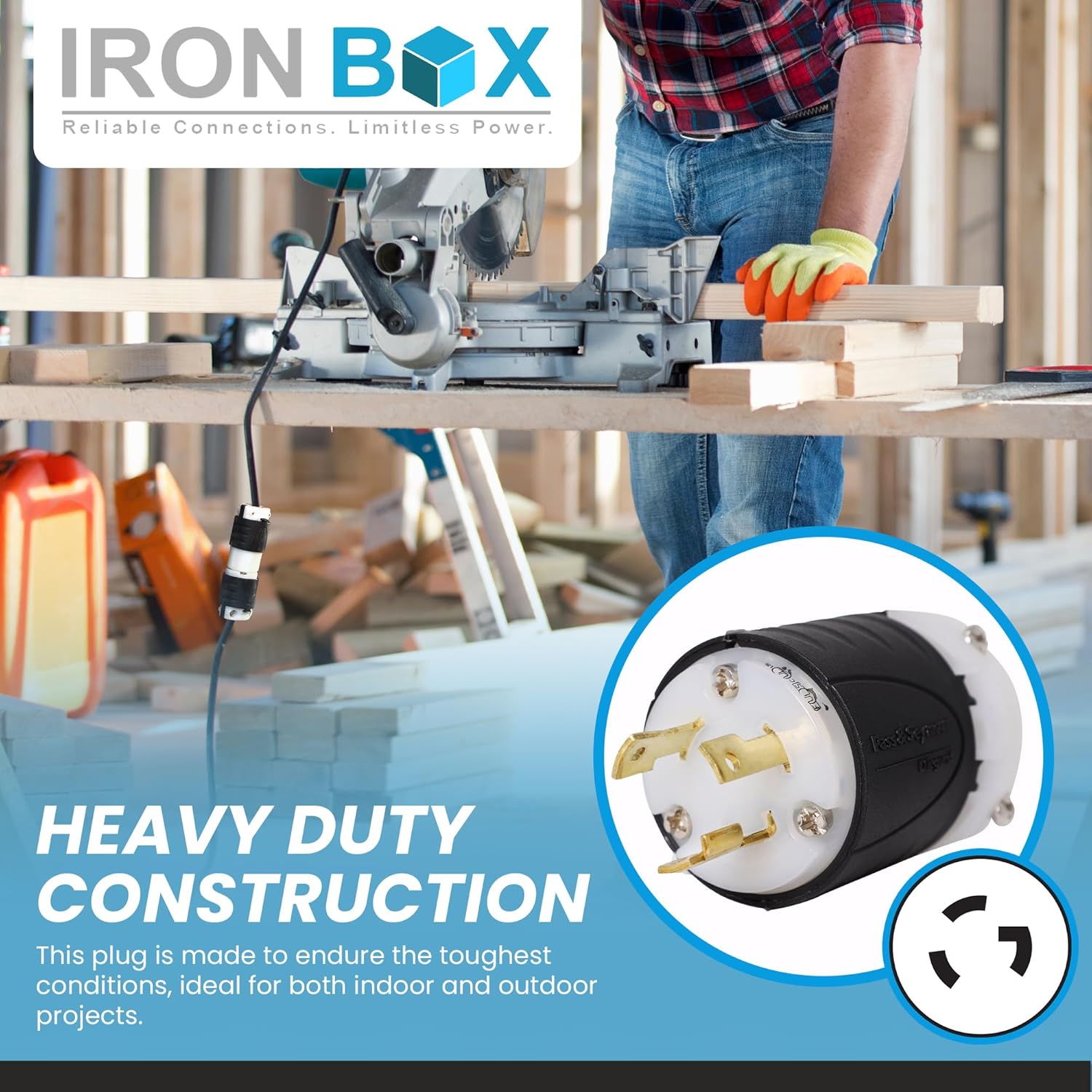IronBox Electric - NEMA L5-30P Plug - Rated for 30 Amps, 125V - 3-Wire Design - UL Listed Extension Cord Plug Replacement- Mounts onto 10/4 or 8/4 AWG Cable - Ideal for Indoor & Outdoor Use(10 Pack)