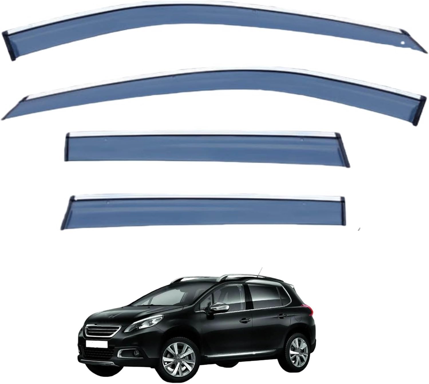 Window Deflectors for Peugeot 2008 MK1-A94 2014-2019, Sun Rain Guard Window Visors Vent Shades with Bright Stripes Car Accessories
