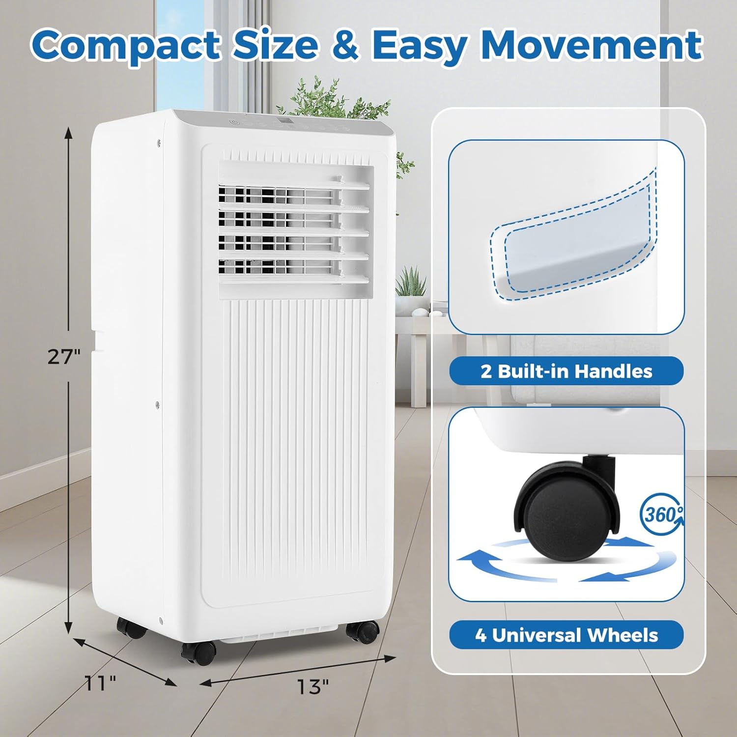 KOTEK Portable Air Conditioners, 10000 BTU Cools up to 350 Sq.Ft, Auto Swing 4-in-1 AC Unit for Bedroom with Dehumidifier, Fan & Window Kit, Room Air Conditioner Portable for Home Office (10000BTU)