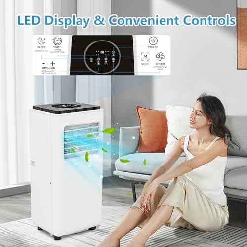 Portable Air Conditioner, 8000 BTU AC Unit for Rooms up to 350 Sq.Ft with Remote Control and Digital Display, 3-in-1 Freestanding Air Conditioner with Cool, Dehumidifier and Fan Mode