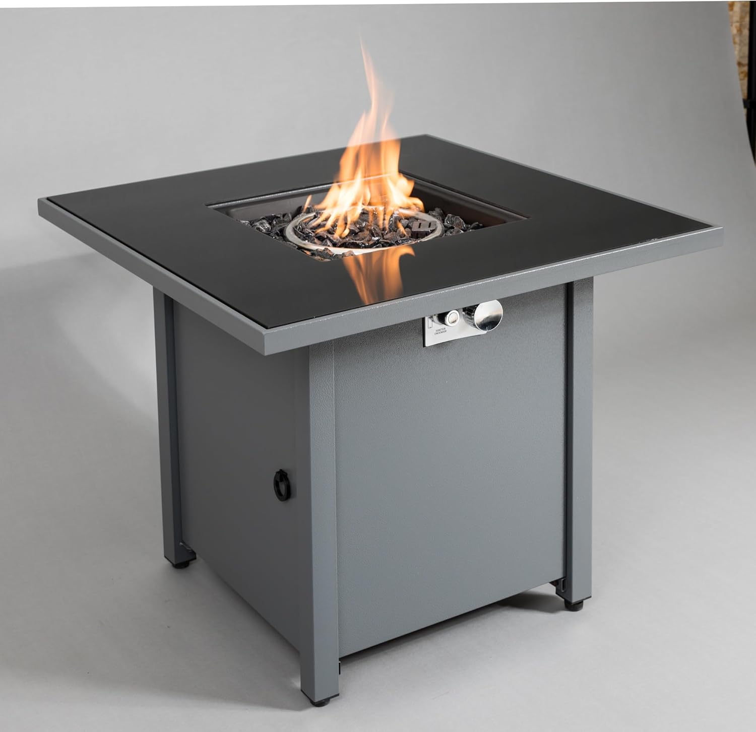 Penau 25 Inchs H x 30 Inchs W Steel Outdoor Fire Pit Table with Lid - Self-Contained, All-Year Use, Push Button Ignition, Gray
