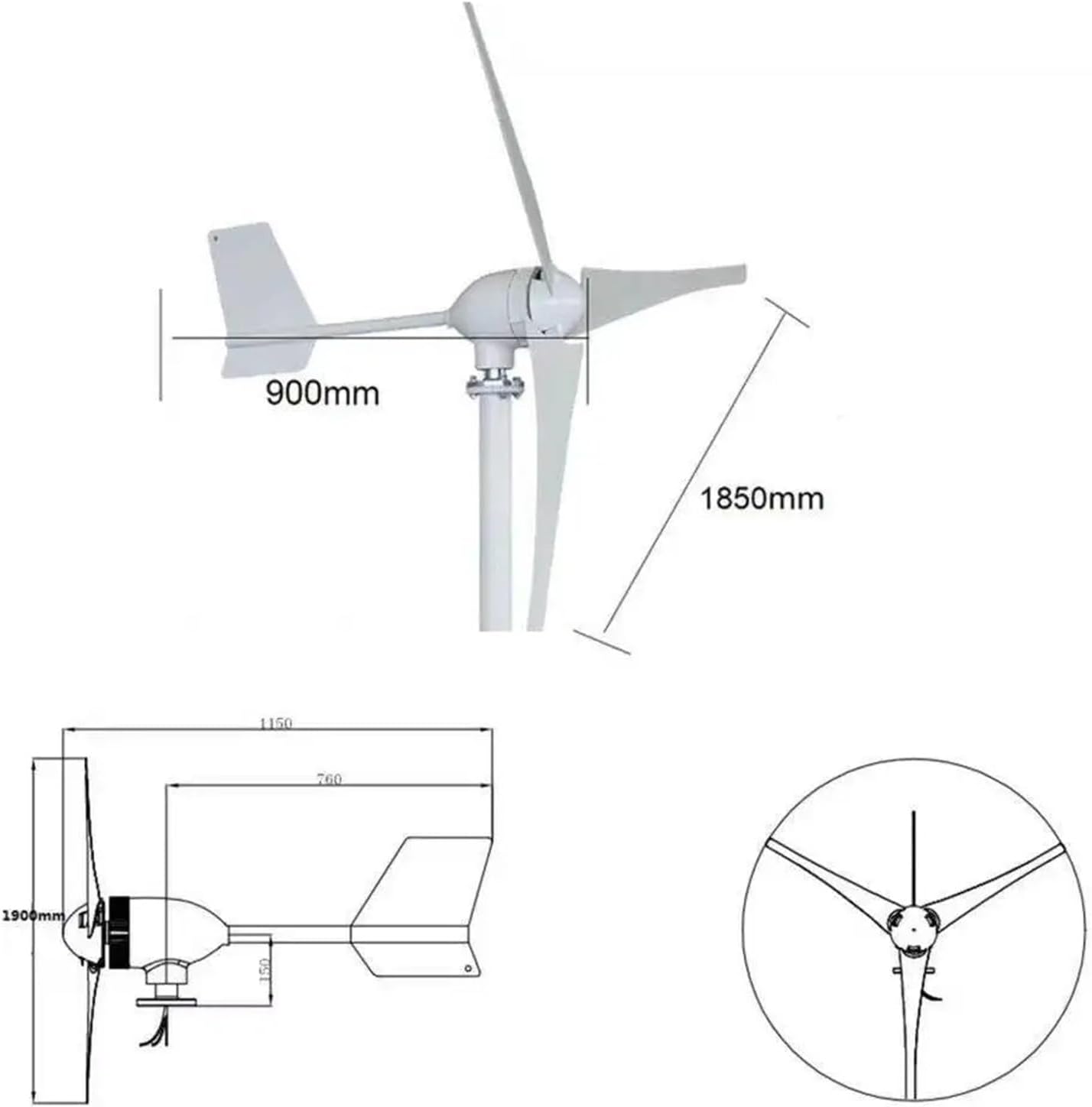 Wind Turbine Generator Kit, New Energy 2000W Wind Power Turbine nerator 12v 24v 48v Free Energy for Homeuse High Efficiency for Hybrid Solar Wind System(48V)