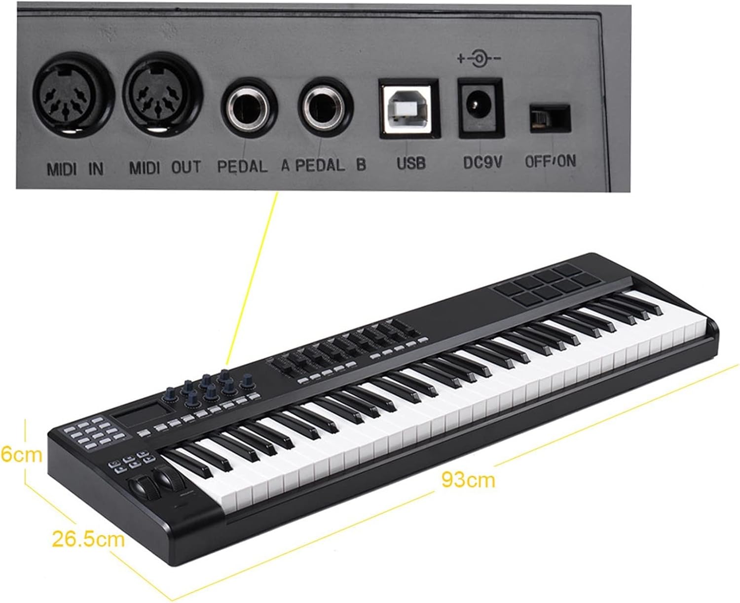 Keyboard Piano Portable 61-Key USB MIDI Keyboard Controller 8 RGB Colorful Backlit Trigger Pads Piano Midi Controller