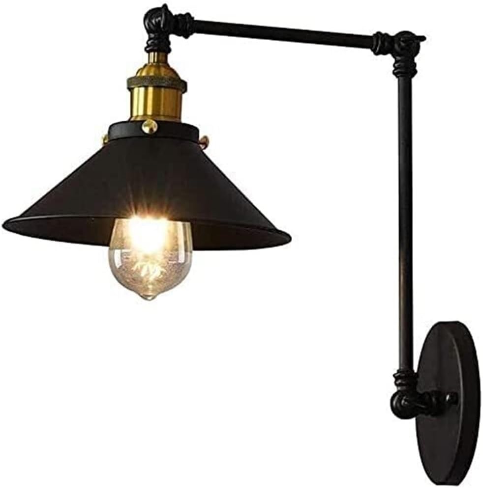 European Retro Wall Sconce, E27 Vintage Metal Wall Lamp with Adjustable Swing Arm, Traditional LOFT Wall Light for Bedroom, Corridor, Balcony, Aisle, Bedside Lighting Fixture