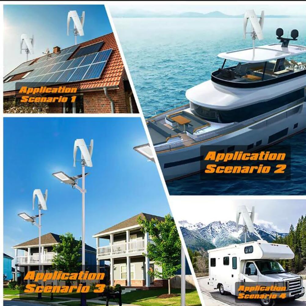 10000W Vertical Axis Wind Turbine Generator, 220V-12V 3 Blades Kit with Controller Wind Turbine for Boats Cabins Mobile Homes (White)