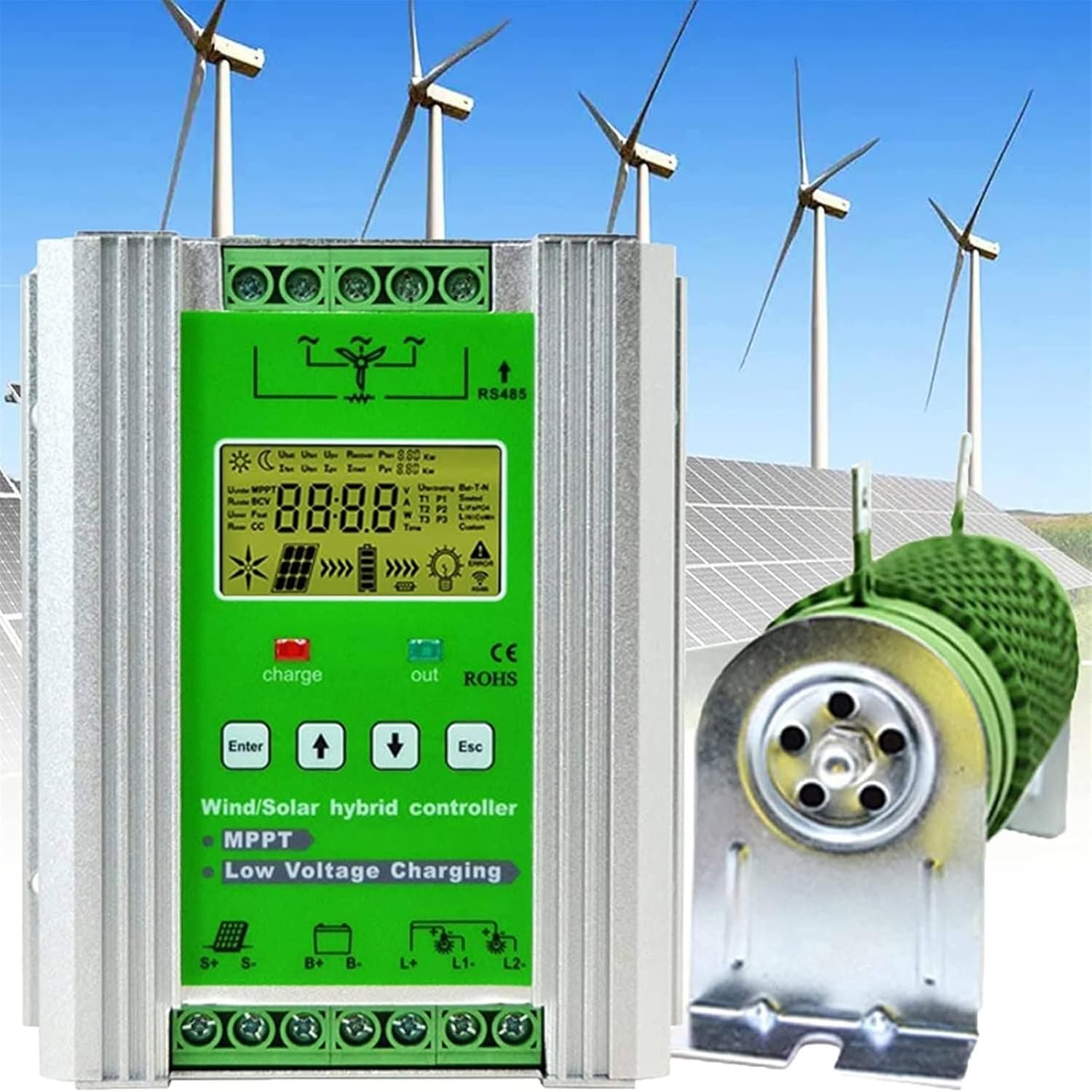 12V/24V/48V Smart Wind Solar Hybrid Controller with LCD Display, MPPT Multifunctional Off Grid Wind Solar Controller, Mppt Boost Charging, Wind Turbine Solar Panel (4000w 24V/48V)