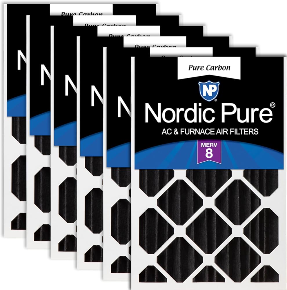 Nordic Pure 16x25x4 (Actual Size: 15 1/2 x 24 1/2 x 3 5/8) Pure Carbon Pleated Odor Reduction Merv 8 Furnace Filters 6 Pack