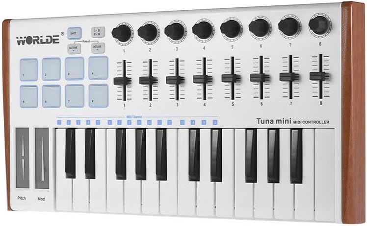 Tuna MINI Ultra-Portable 25-Key USB MIDI Keyboard Controller 8 RGB Backlit Trigger Pads with 6.35mm Pedal Jack