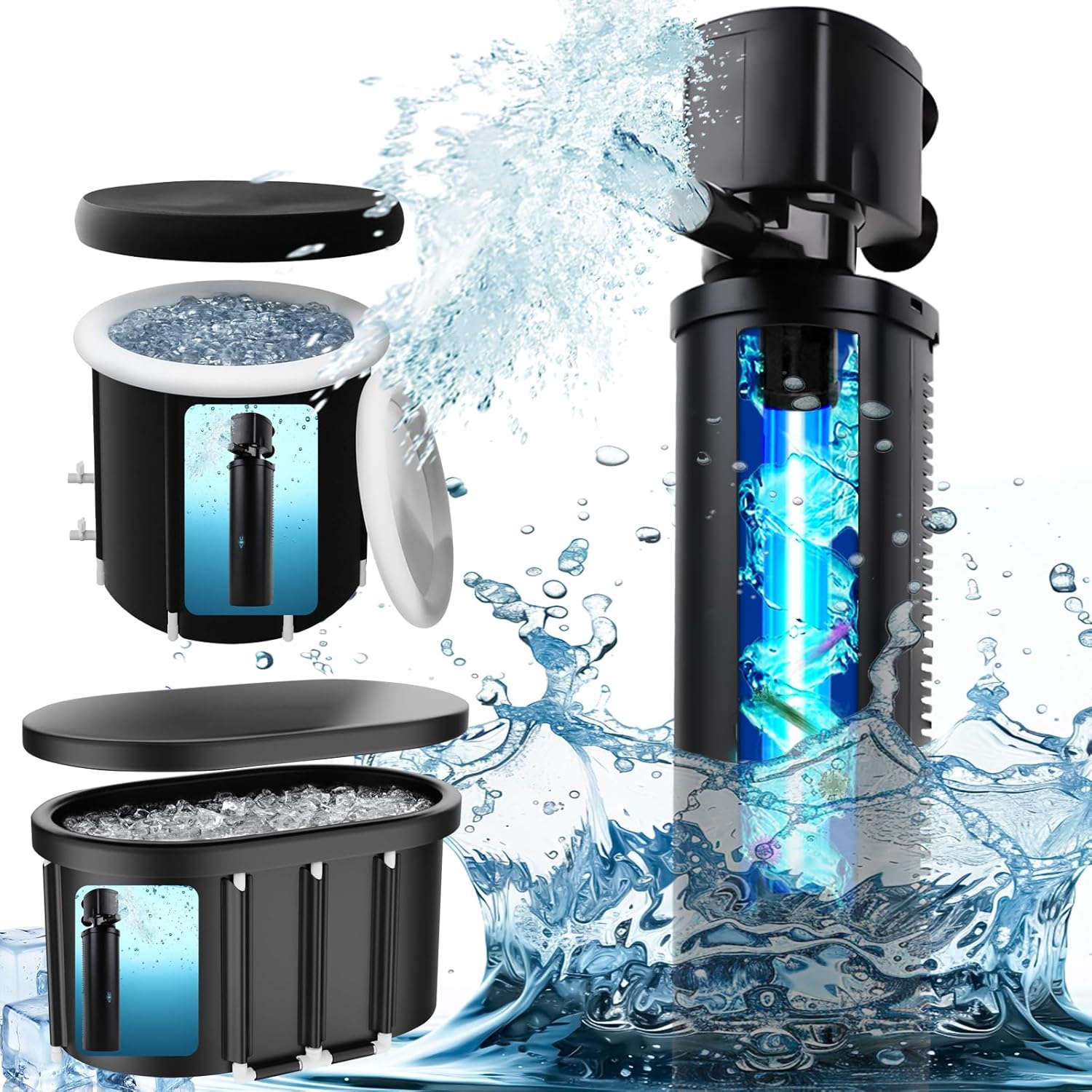 600GPH Cold Plunge Filter for 300-1000 Gal U-V Sanitation, Cold Pod Ice Bath Tub Filter, Small Pool Filter with Green Cleaning Machine Pool for Cold Pod Ice Bath Tub Hot Tub Water Clean