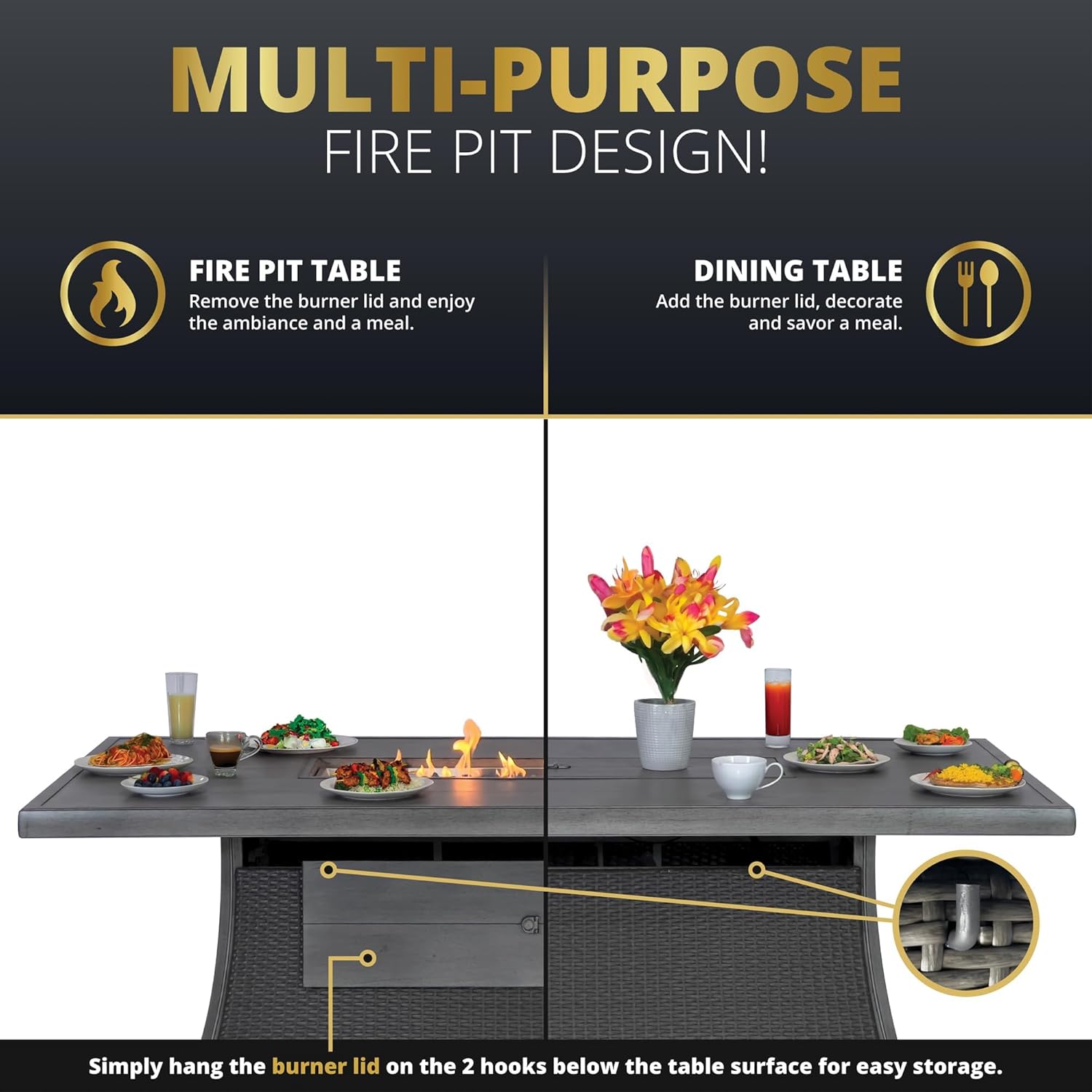 Outdoor Patio Furniture Set With Propane Fire Pit 50,000 Btu 7 Pieces 76