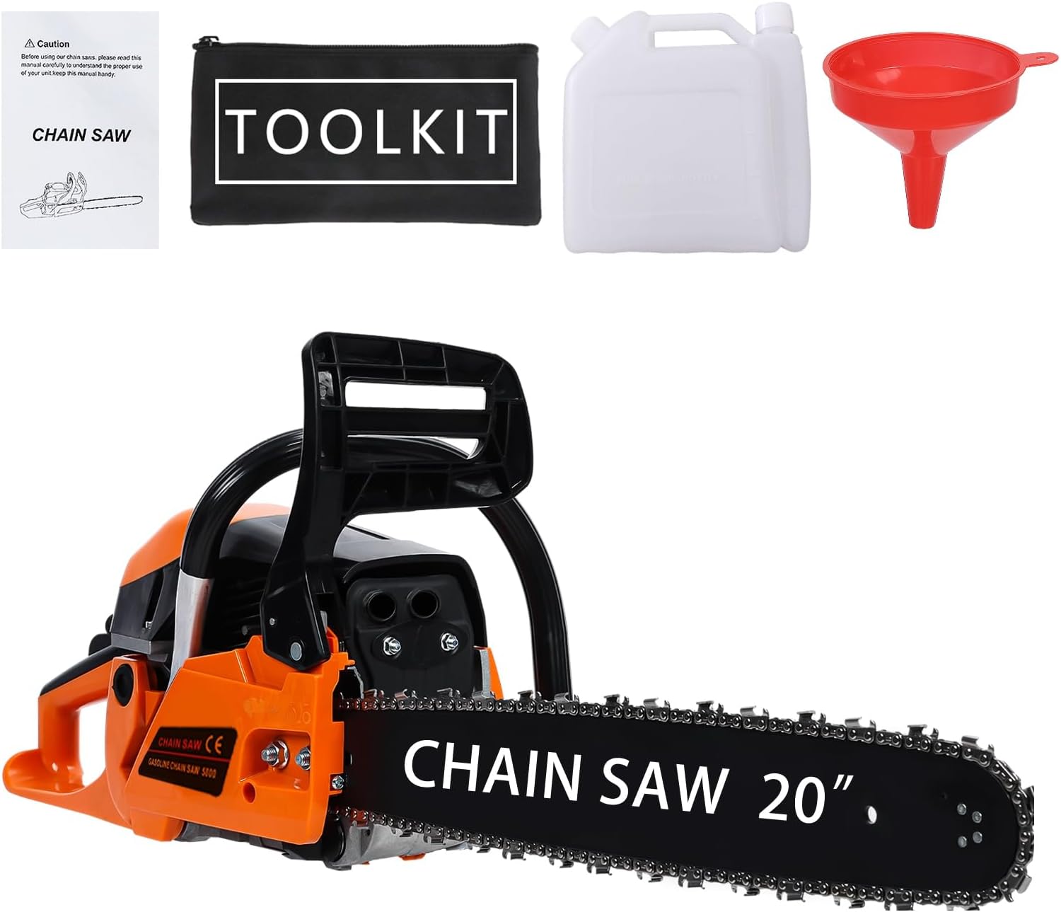 Gas Chainsaw, 58CC 2-Stroke Gas Powered Chain Saw, 20 Inch Handheld Cordless Chainsaw, High-Power Logging Saw for Wood Cutting and Tree Trimming Red