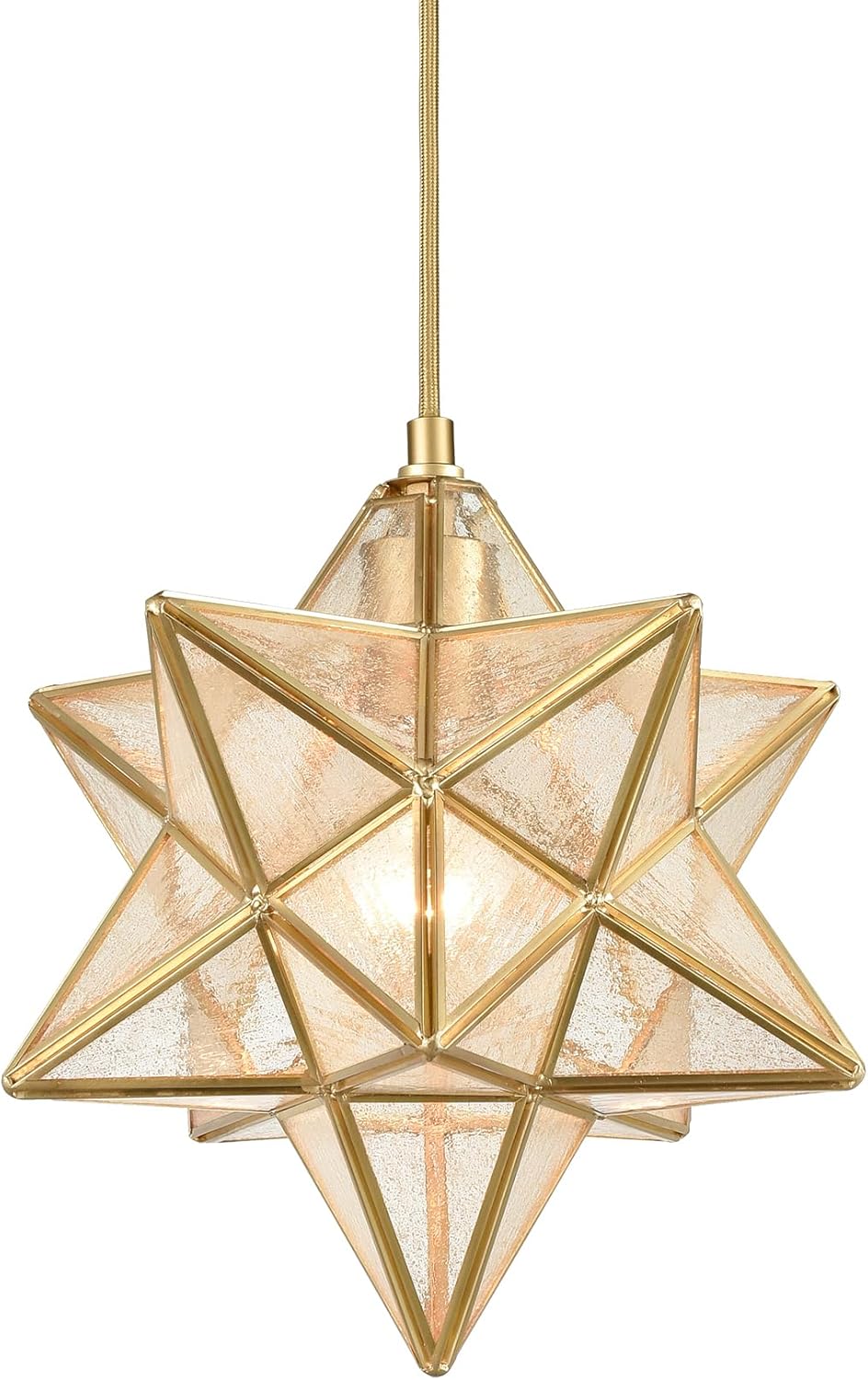 DAYCENT Brass Moravian Star Light in Seeded Glass Pendant Lights Fixture, 11-in