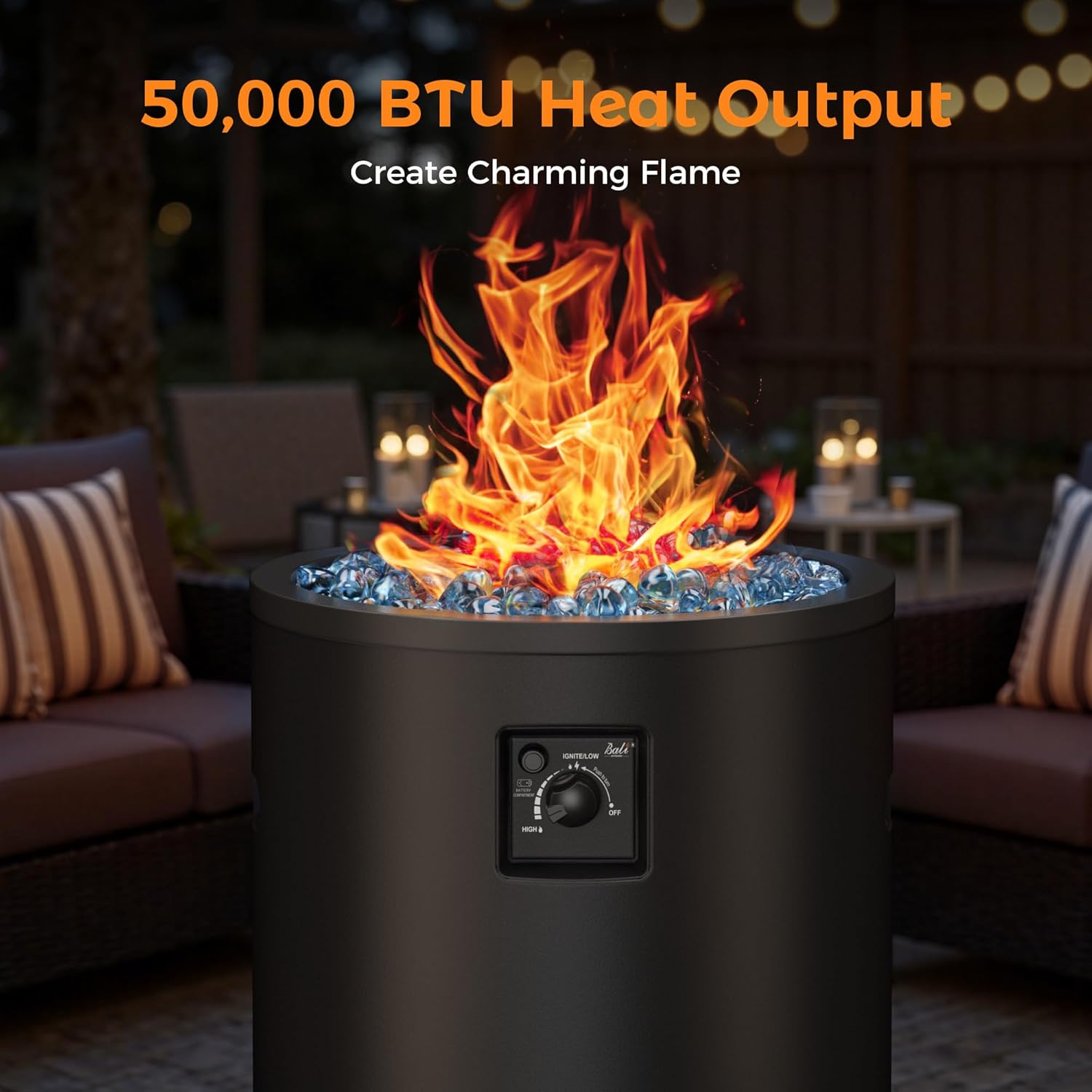 BALI OUTDOORS 50,000 BTU Propane Fire Pit Outside, 23 inch Outdoor Fire Pit Round, Black Firepits for Outside Patio, Garden, Backyard