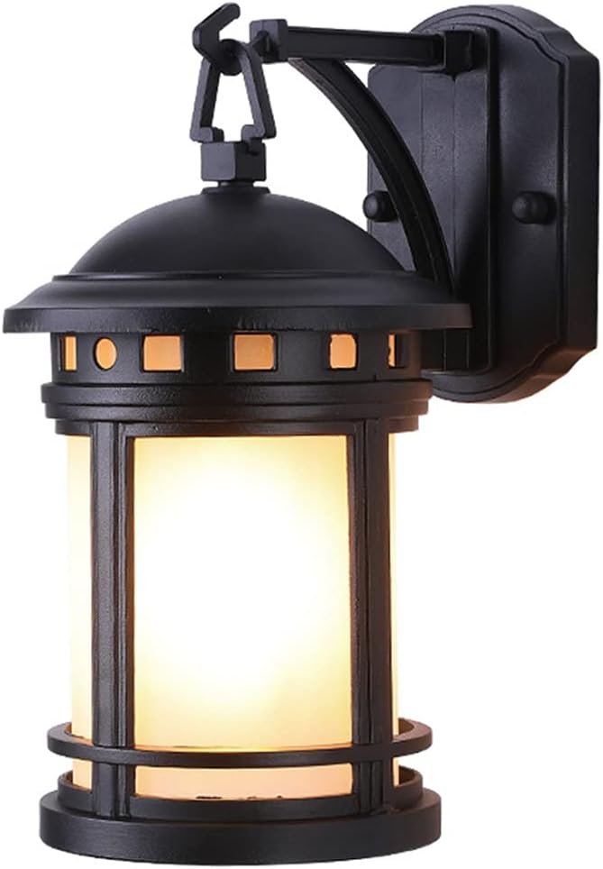 External Wall Lights Iron Metal Outdoor Wall Lamps Garden Exterior Porch Lights Waterproof Retro Wall Lighting Fixture for Living Room, Courtyard, Bedroom,Glass Lampshade(Black)