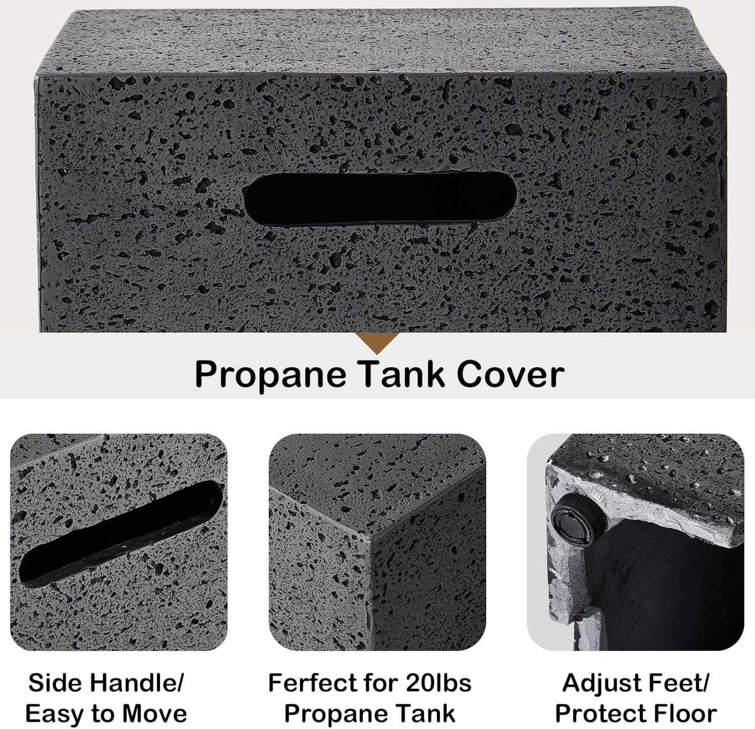 SUNBURY Outdoor Fire Pit Table Propane Gas Fire pits &Outdoor Fireplaces 40.5″ Inch Rounded Firepit Table with Tank Cover, 50,000 BTU Fire Table for Patio Set, Stone Gray