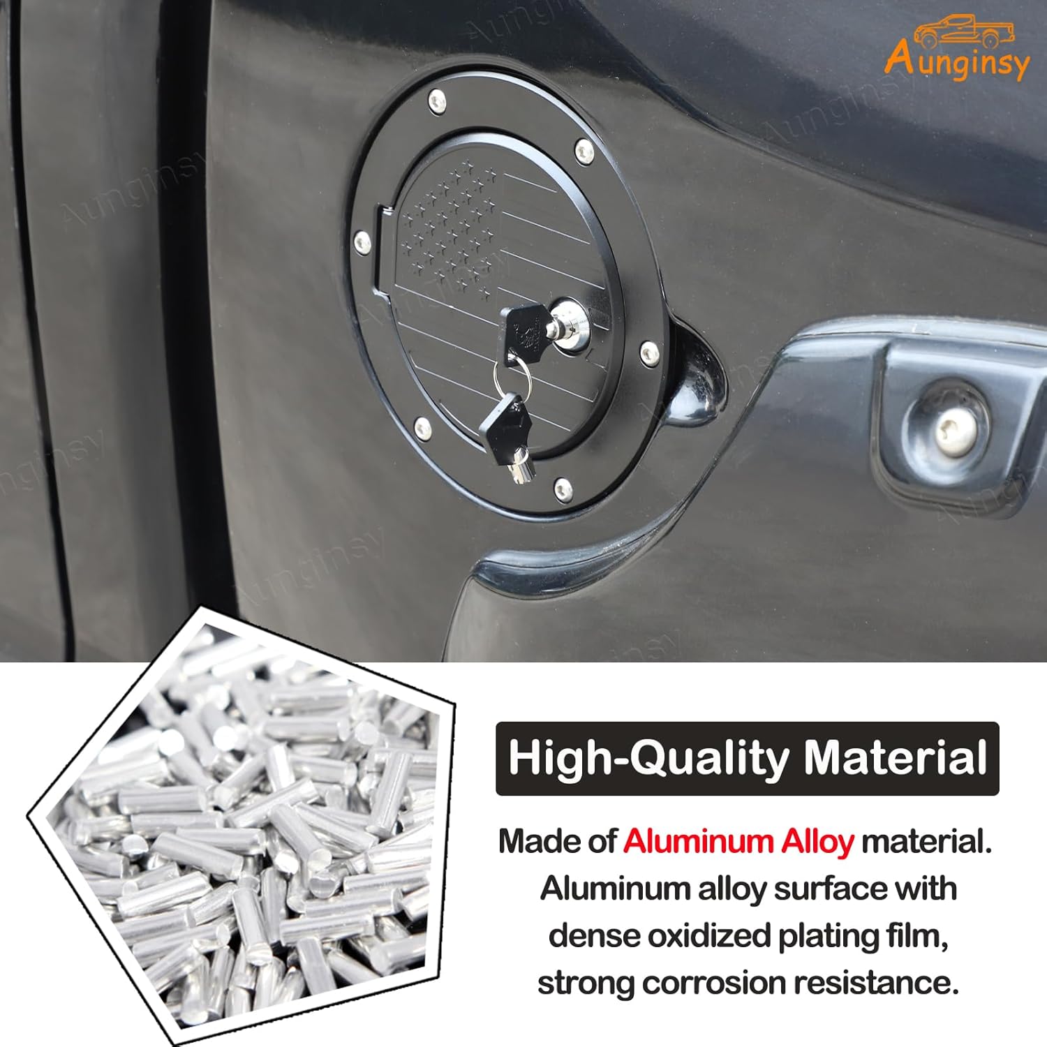 Car Fuel Tank Cap Replacement Anti-theft Lock Cap Fit Toyot@a Tundra 2007-2021 Door Fuel Tank Cover W/Lock Gas Cap Tank Trim Cover Fuel Filler Door Protector Accessories, Black American Flag Pattern